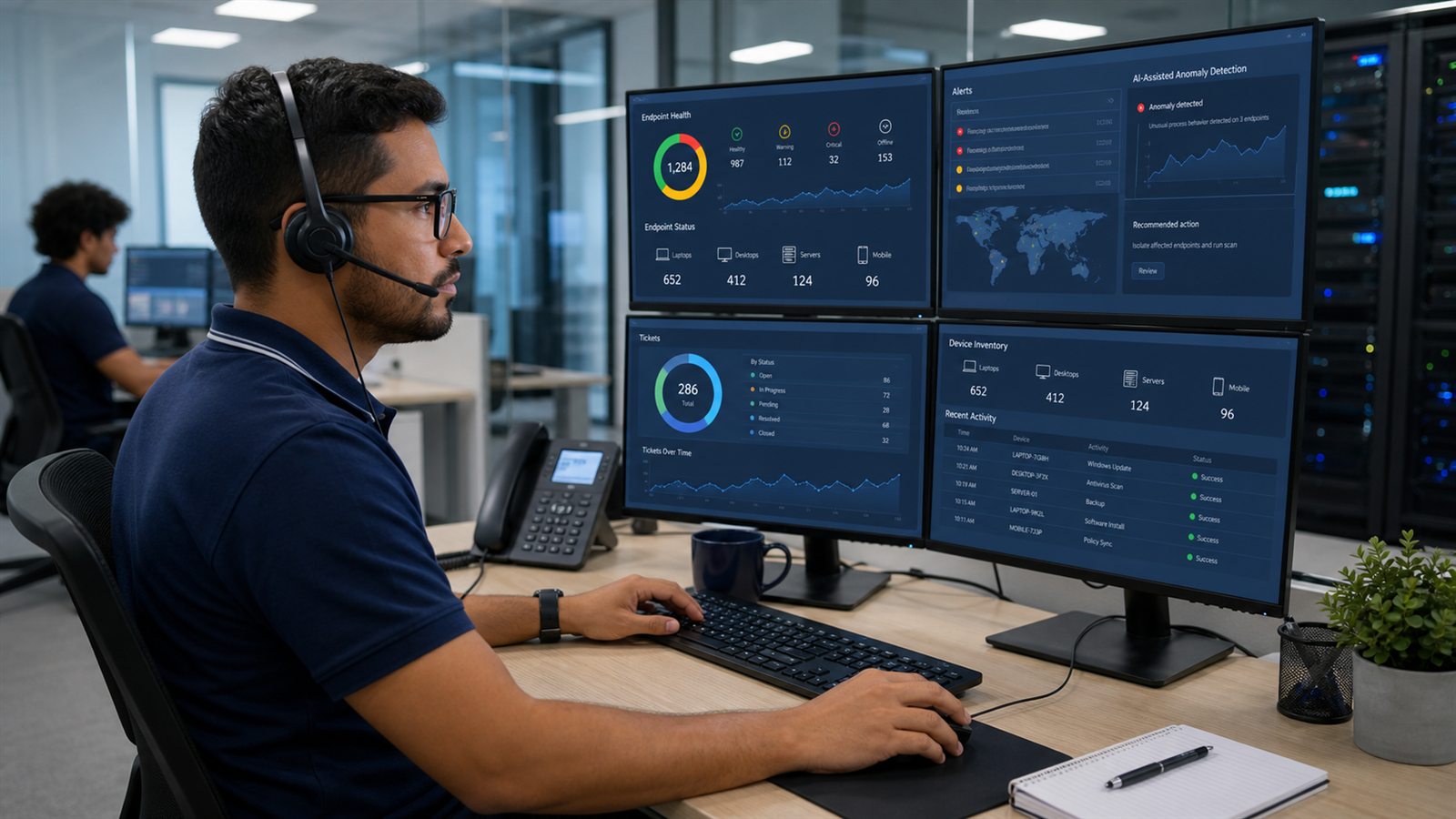 Analista monitorando endpoints empresariais